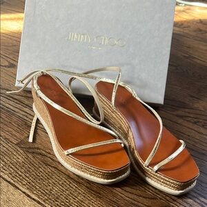 Jimmy Choo Gold Metallic Leather Espadrille Sandals